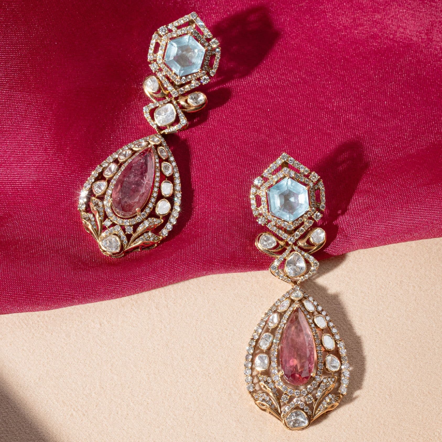 Aquamarine and tourmaline drop earrings