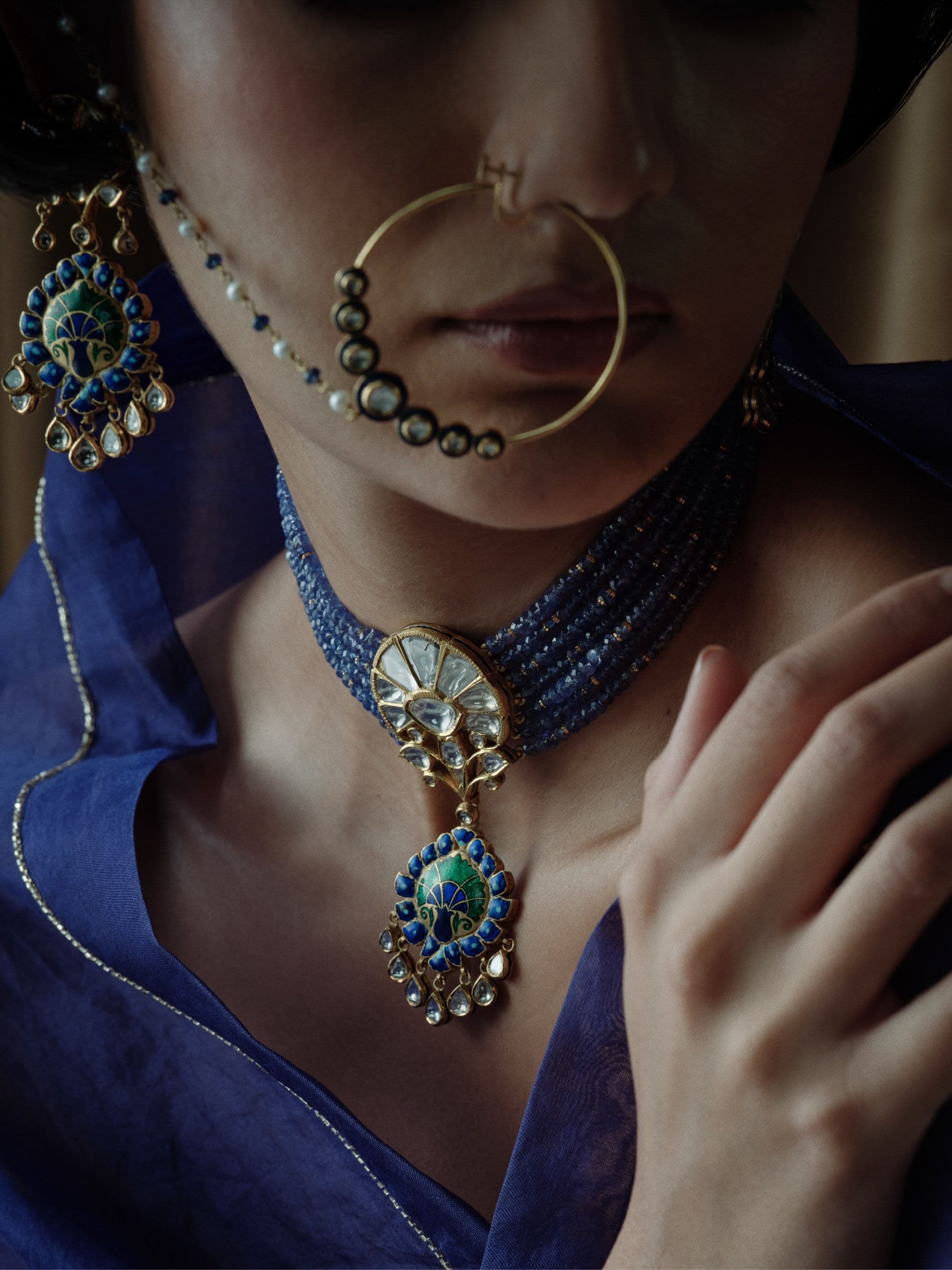 Beaded choker with peacock pendant