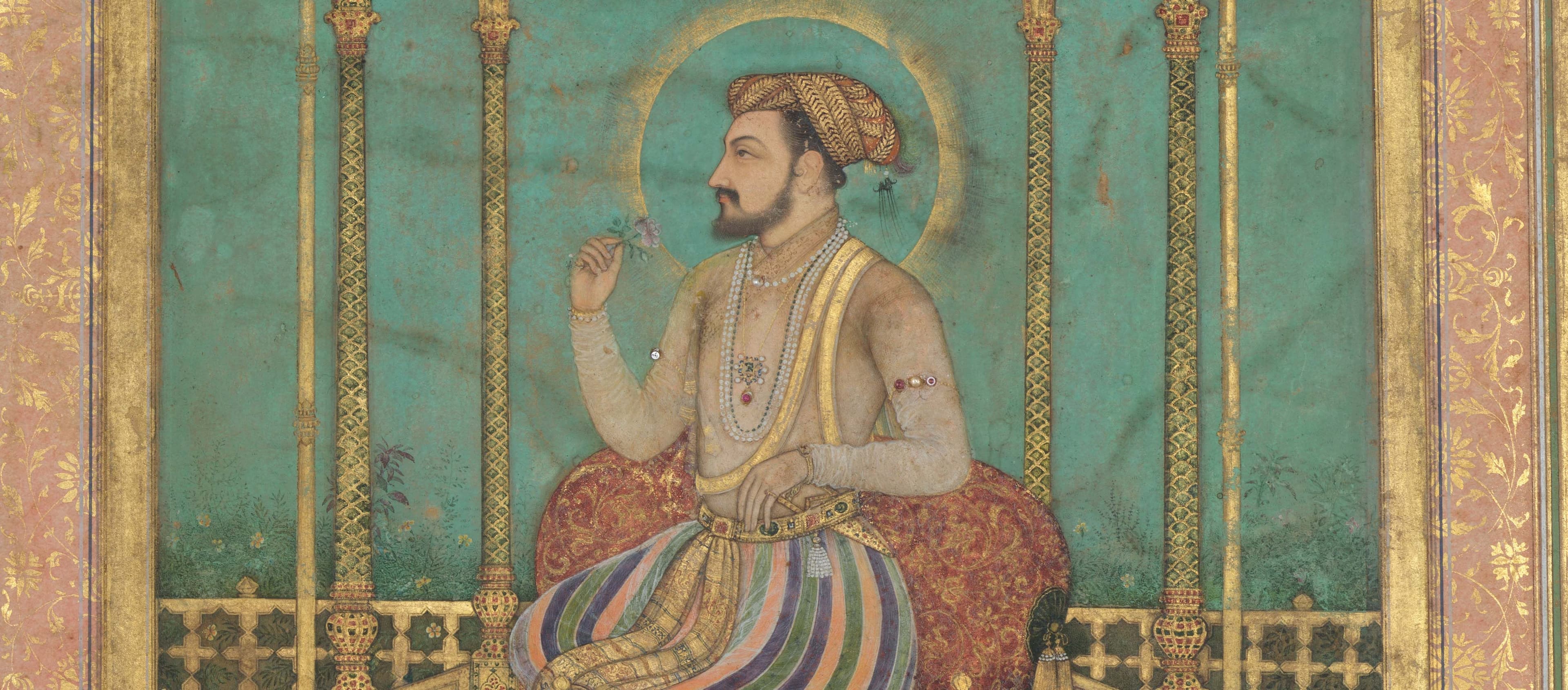 Mughal miniature portrait of a seated emperor